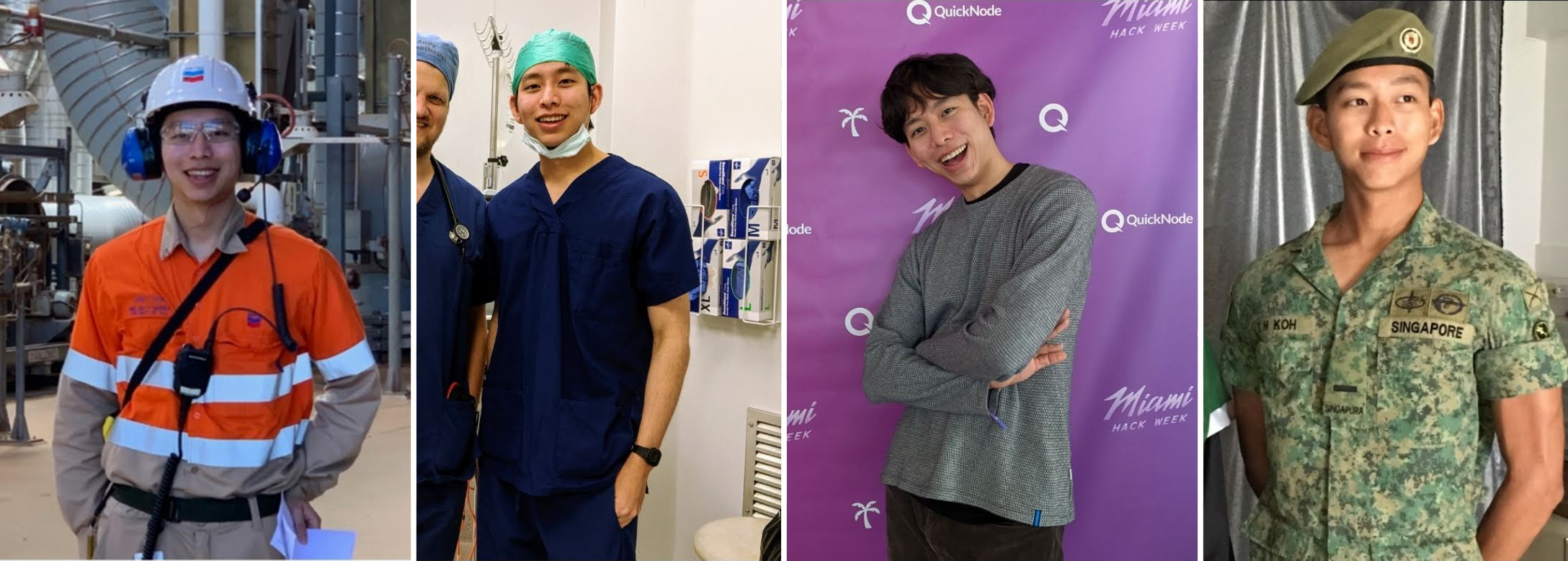 Four-panel photo collage of Joey Koh